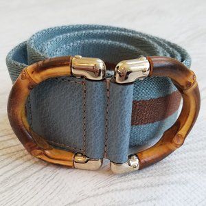 Authentic GUCCI bamboo belt - (S) blue fabric gold hardware